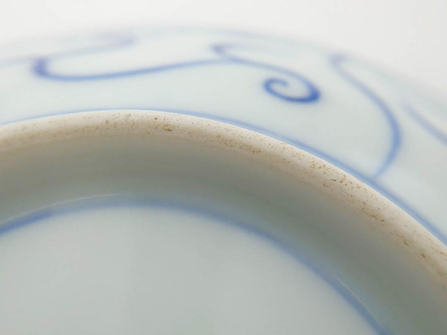 江戸～明治期　古伊万里　染付　なずな文　約11cm　3.5寸　穏やかな雰囲気の小皿5枚セット(和皿、和食器、裏印、三寸五分)(R-082232)