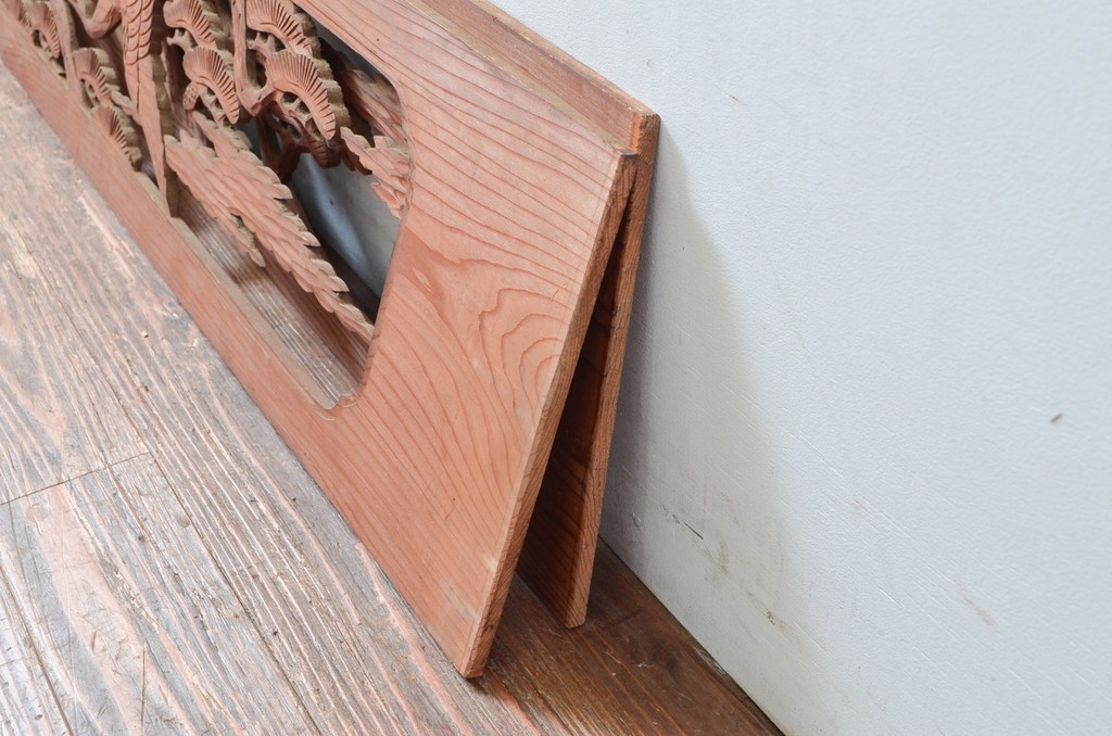 アンティーク建具　松　鶴　上品な和の空間づくりにおすすめな欄間2枚セット(明かり取り、明り取り)(R-080568)