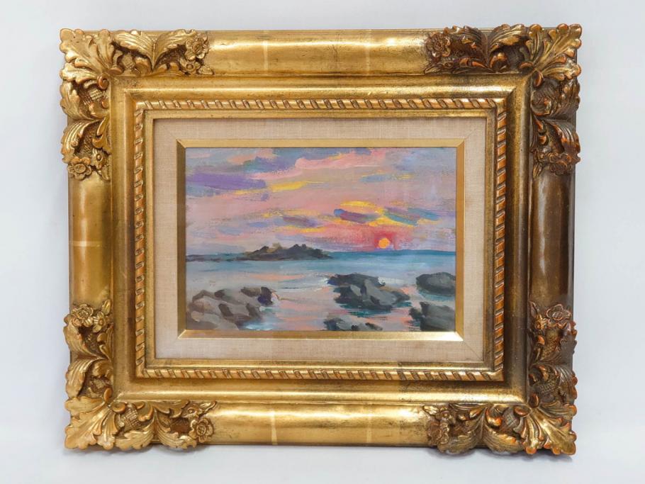 【真作】　昭和64年(1989年)　武内和夫　「昭和最後の日の出」　SM　絵画(油彩、油絵、風景、額装、外箱付)(R-082233)
