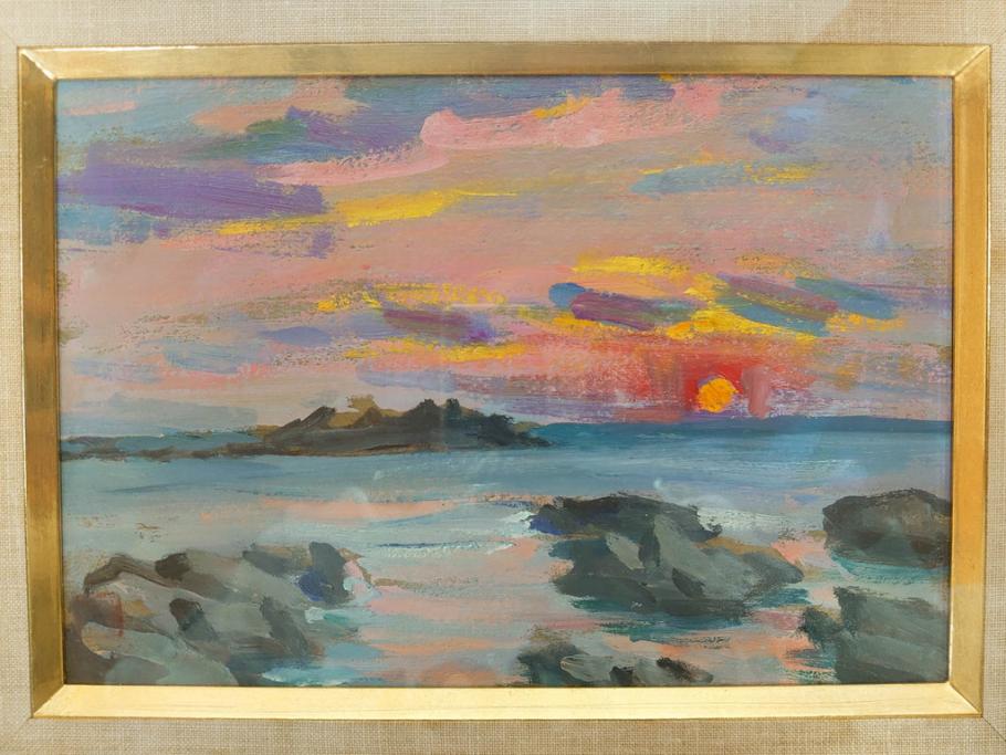 【真作】　昭和64年(1989年)　武内和夫　「昭和最後の日の出」　SM　絵画(油彩、油絵、風景、額装、外箱付)(R-082233)
