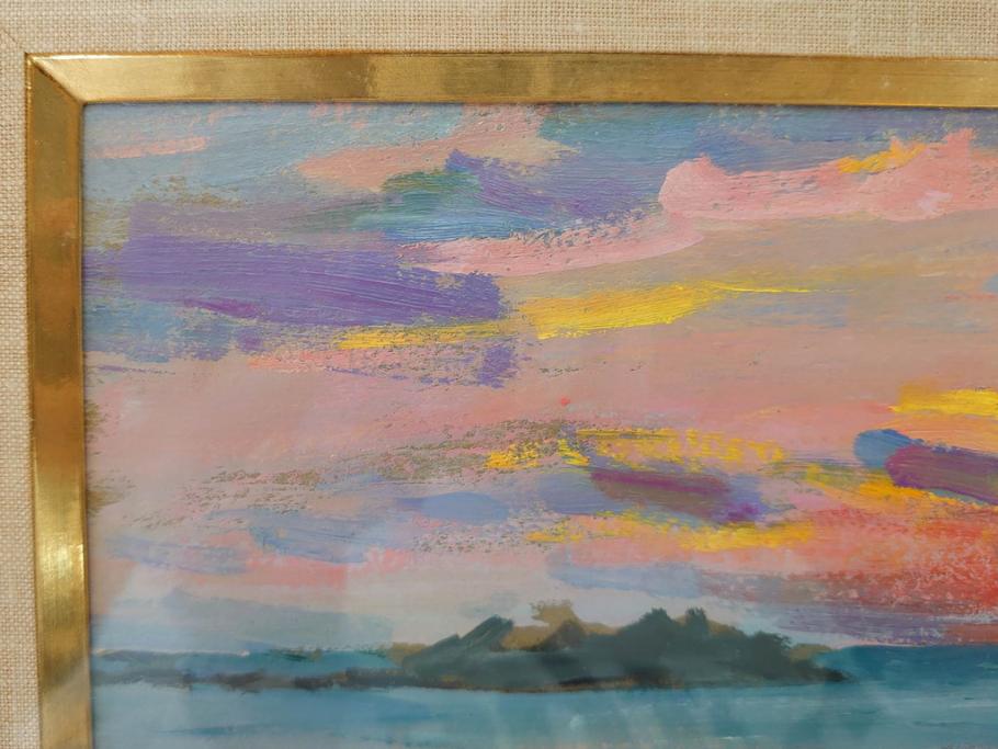 【真作】　昭和64年(1989年)　武内和夫　「昭和最後の日の出」　SM　絵画(油彩、油絵、風景、額装、外箱付)(R-082233)