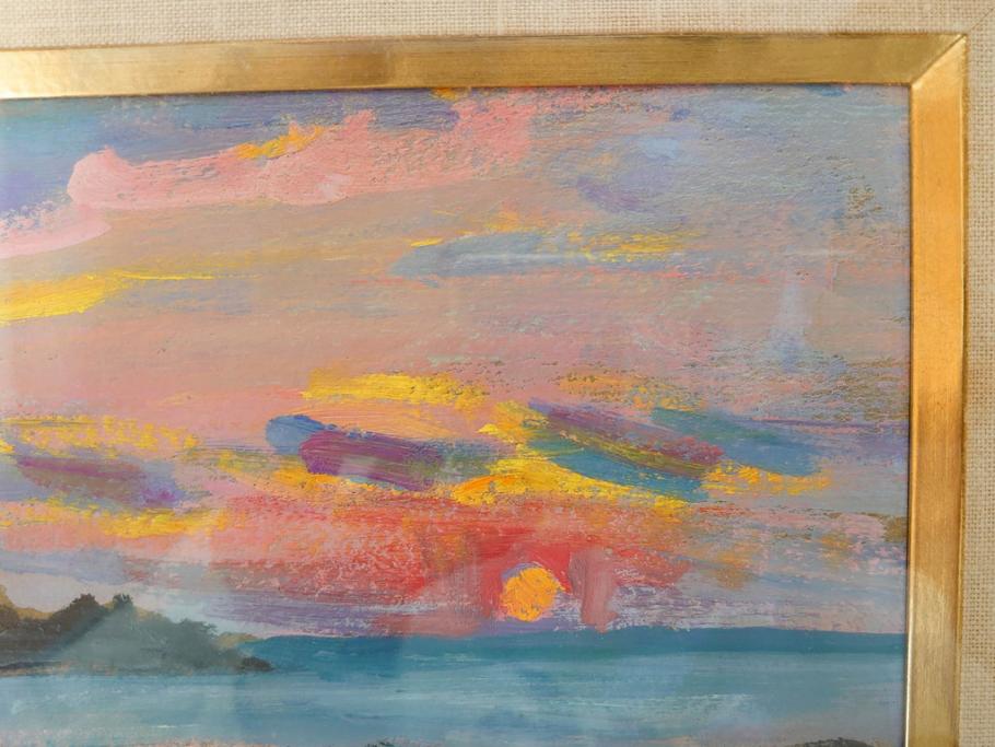 【真作】　昭和64年(1989年)　武内和夫　「昭和最後の日の出」　SM　絵画(油彩、油絵、風景、額装、外箱付)(R-082233)