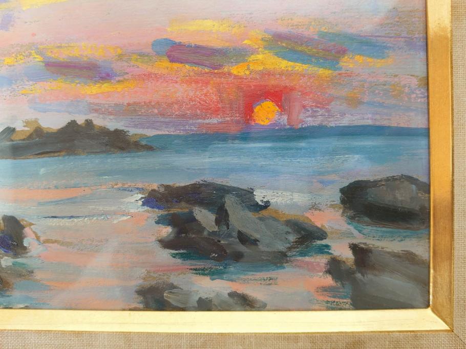 【真作】　昭和64年(1989年)　武内和夫　「昭和最後の日の出」　SM　絵画(油彩、油絵、風景、額装、外箱付)(R-082233)