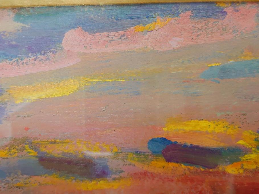 【真作】　昭和64年(1989年)　武内和夫　「昭和最後の日の出」　SM　絵画(油彩、油絵、風景、額装、外箱付)(R-082233)