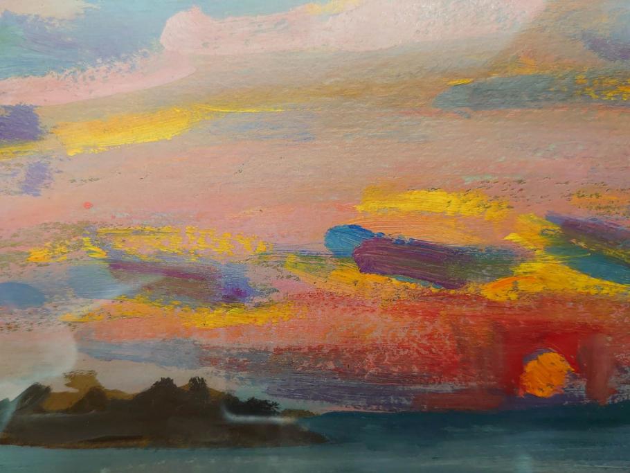 【真作】　昭和64年(1989年)　武内和夫　「昭和最後の日の出」　SM　絵画(油彩、油絵、風景、額装、外箱付)(R-082233)