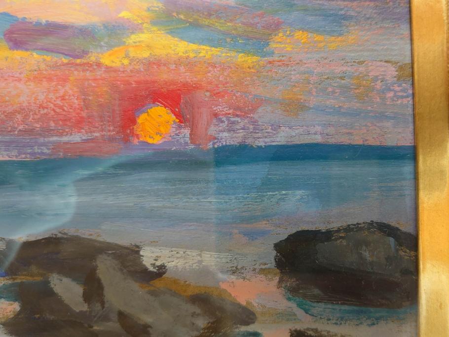【真作】　昭和64年(1989年)　武内和夫　「昭和最後の日の出」　SM　絵画(油彩、油絵、風景、額装、外箱付)(R-082233)