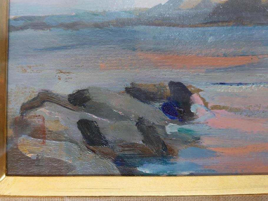【真作】　昭和64年(1989年)　武内和夫　「昭和最後の日の出」　SM　絵画(油彩、油絵、風景、額装、外箱付)(R-082233)