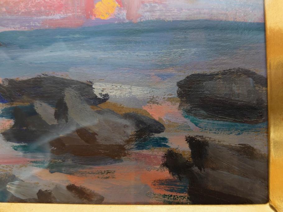【真作】　昭和64年(1989年)　武内和夫　「昭和最後の日の出」　SM　絵画(油彩、油絵、風景、額装、外箱付)(R-082233)