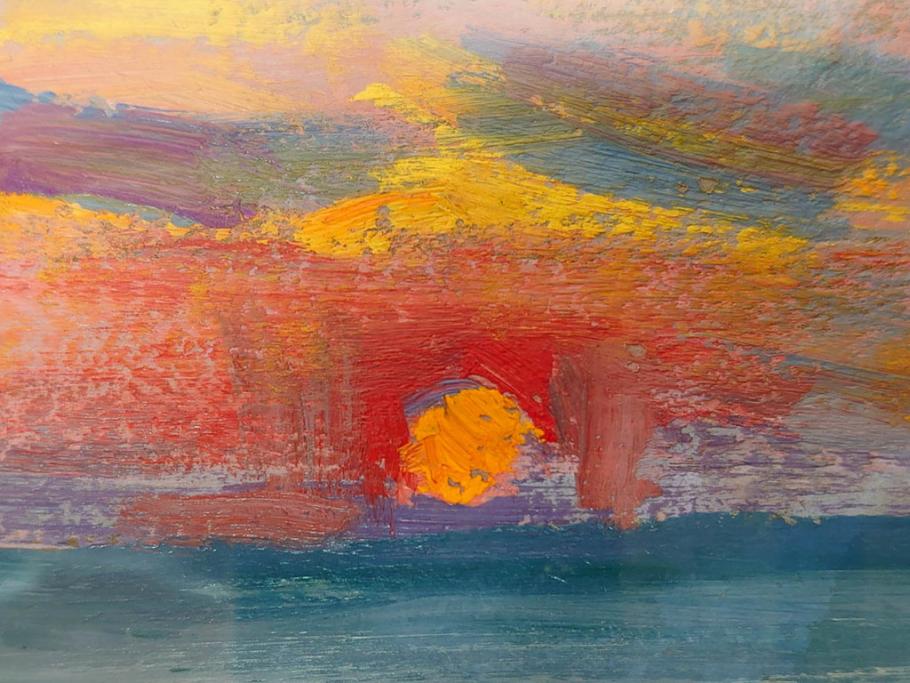 【真作】　昭和64年(1989年)　武内和夫　「昭和最後の日の出」　SM　絵画(油彩、油絵、風景、額装、外箱付)(R-082233)