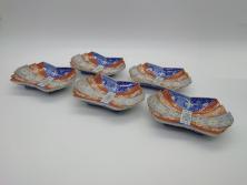 アンティーク雑貨　大正昭和初期　朱塗り　鶴蒔絵　お椀5客セット(木製漆器、和食器)(R-040554)