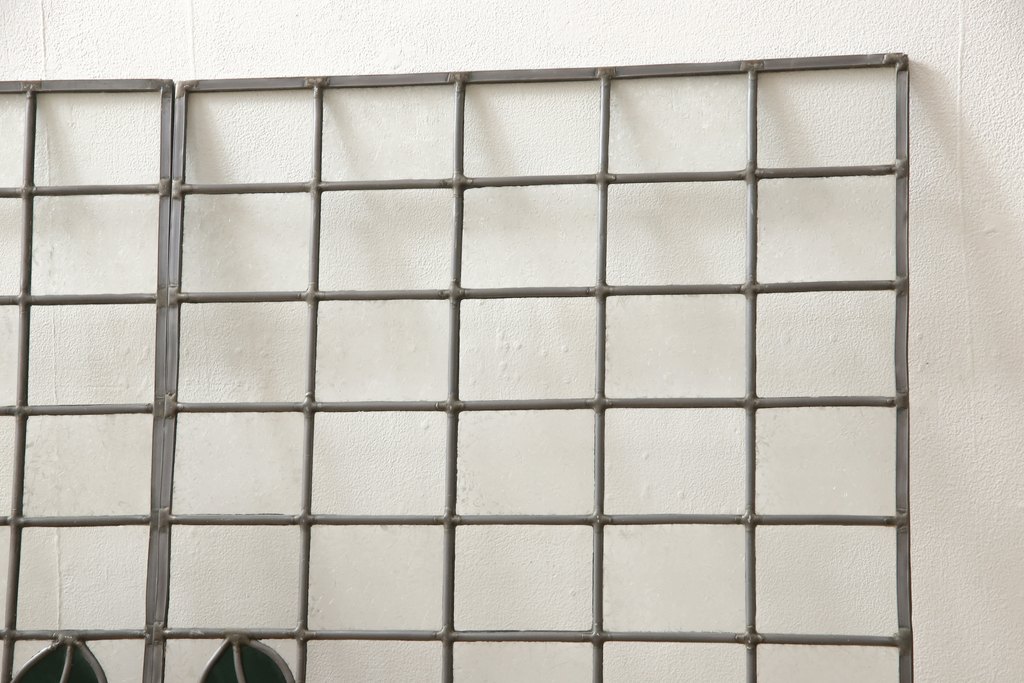 ラフジュ工房オリジナル　大正ロマン　レトロな雰囲気が魅力のステンドグラス入り明り取り2枚セット(欄間、明かり取り、建具)(R-059890)