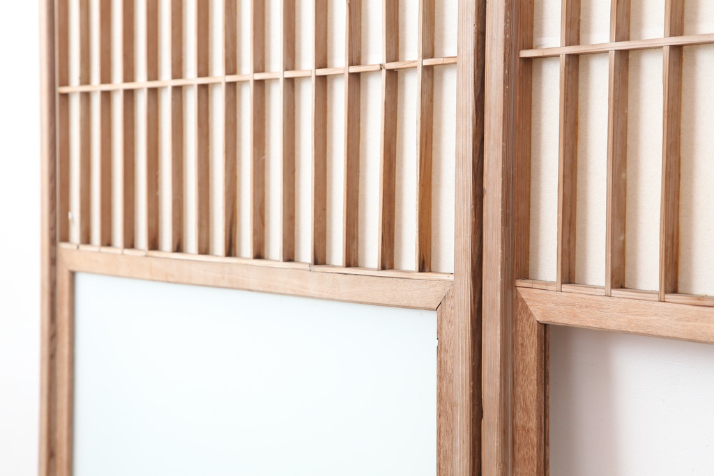 アンティーク建具　木味が魅力の大額入り障子戸2枚セット(引き戸、建具)(R-036777)