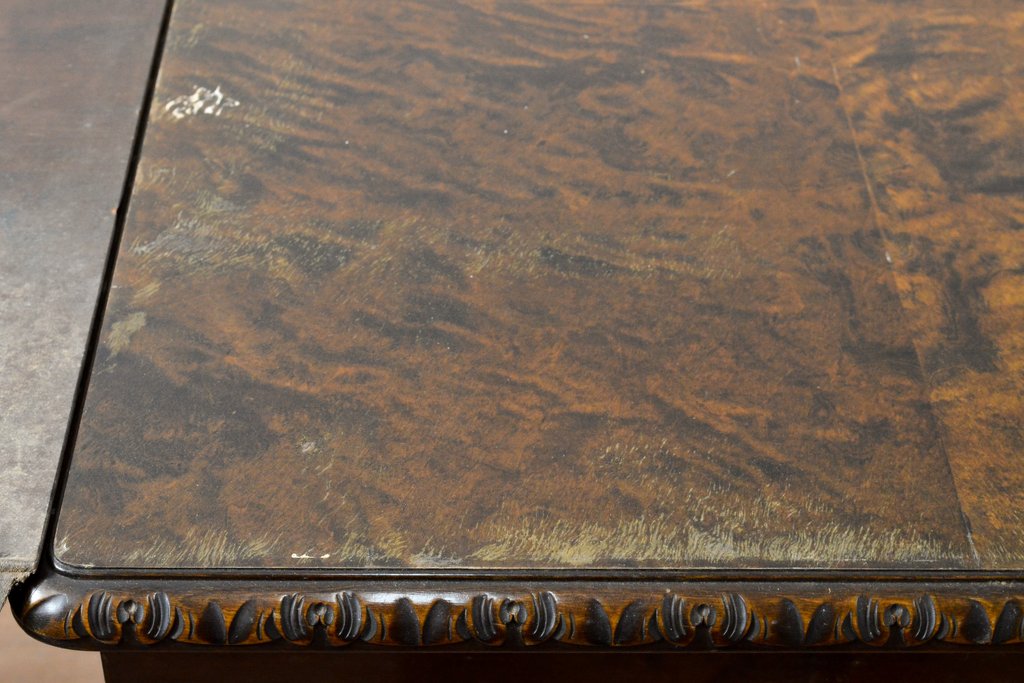 イギリスアンティーク　ガラス天板付き　クラシカルな佇まいが魅力的なドローリーフテーブル(エクステンションテーブル、ダイニングテーブル)(R-057499)