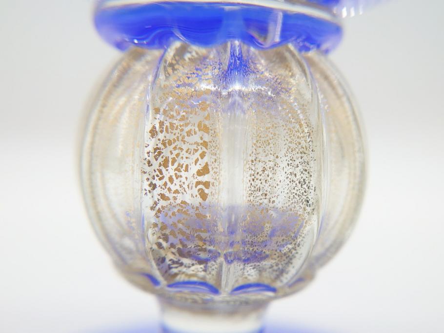 イタリア　ムラノガラス　Miyako&Gregg　Murauo　June2005　金彩　コンポート　ツイスト　ベネチアングラス　鮮やかなブルーカラーが存在感溢れるガラス鉢(ヴェネチアングラス、ムラーノガラス、ガラス工芸、作家物)(R-061652)