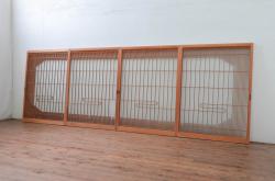 ビンテージ建具　和の空間づくりにおすすめ!凝った作りの格子入りガラス窓4枚セット(組子、引き戸、ガラス戸、格子戸、ヴィンテージ)(R-080878)