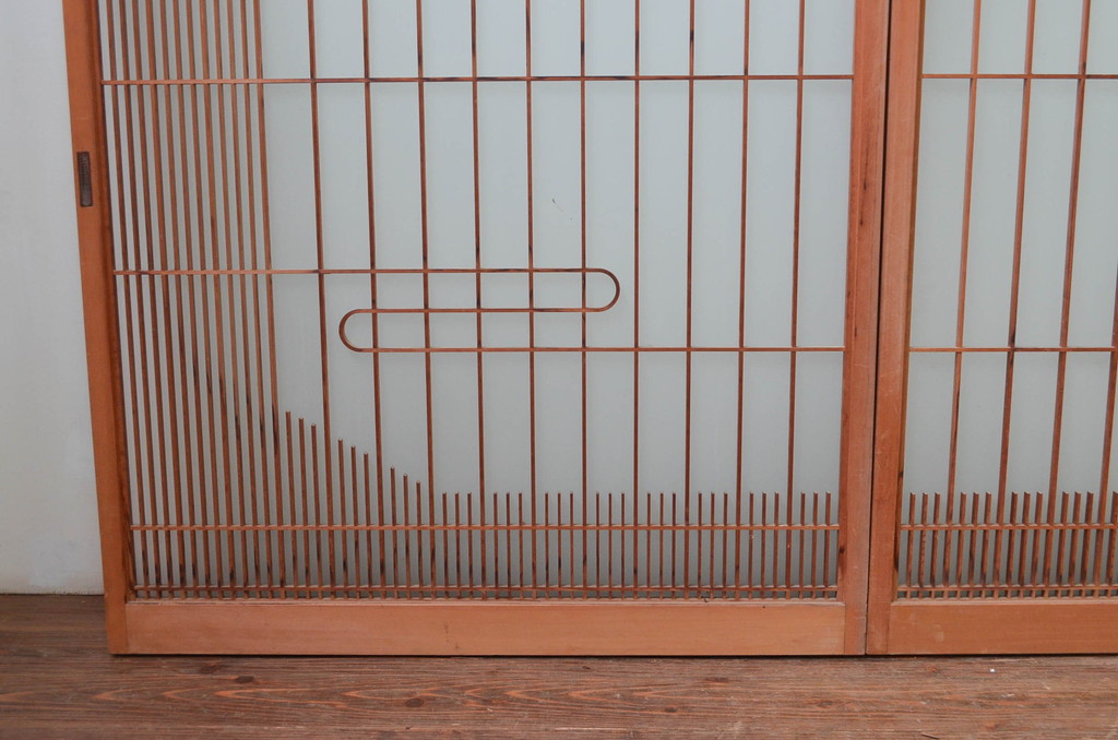 ビンテージ建具　和の空間づくりにおすすめ!凝った作りの格子入りガラス窓4枚セット(組子、引き戸、ガラス戸、格子戸、ヴィンテージ)(R-080878)