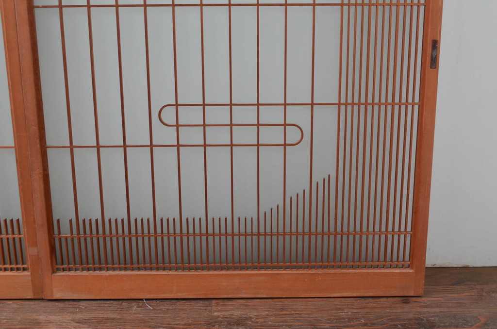 ビンテージ建具　和の空間づくりにおすすめ!凝った作りの格子入りガラス窓4枚セット(組子、引き戸、ガラス戸、格子戸、ヴィンテージ)(R-080878)