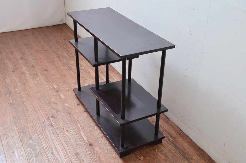 中古　美品　茶道具　本漆溜塗りの色合いが美しい違い棚(茶棚、収納棚、飾り棚、オープンラック)(定価約16万円)(R-082013)