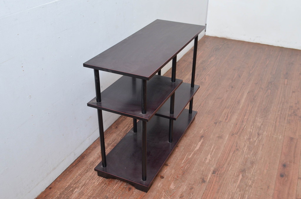 中古　美品　茶道具　本漆溜塗りの色合いが美しい違い棚(茶棚、収納棚、飾り棚、オープンラック)(定価約16万円)(R-082013)