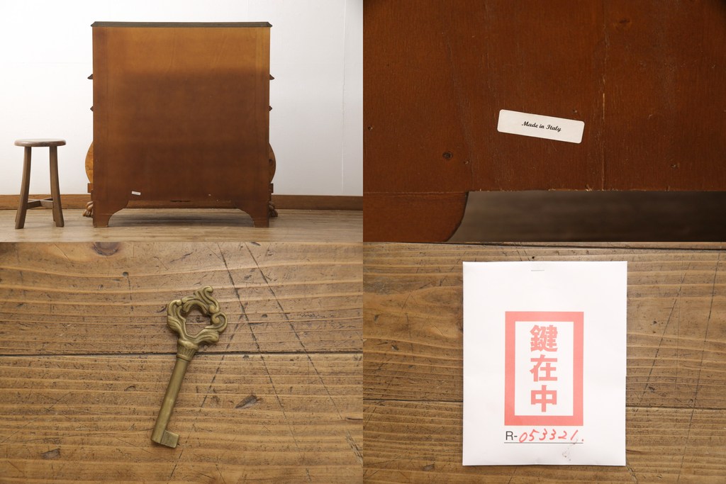 中古　美品　イタリア　最高級家具　インパクトのあるデザインが素晴らしい!象嵌入りのライティングビューロー(簿記机、引き出し、チェスト)(定価約140万円)(R-053321)