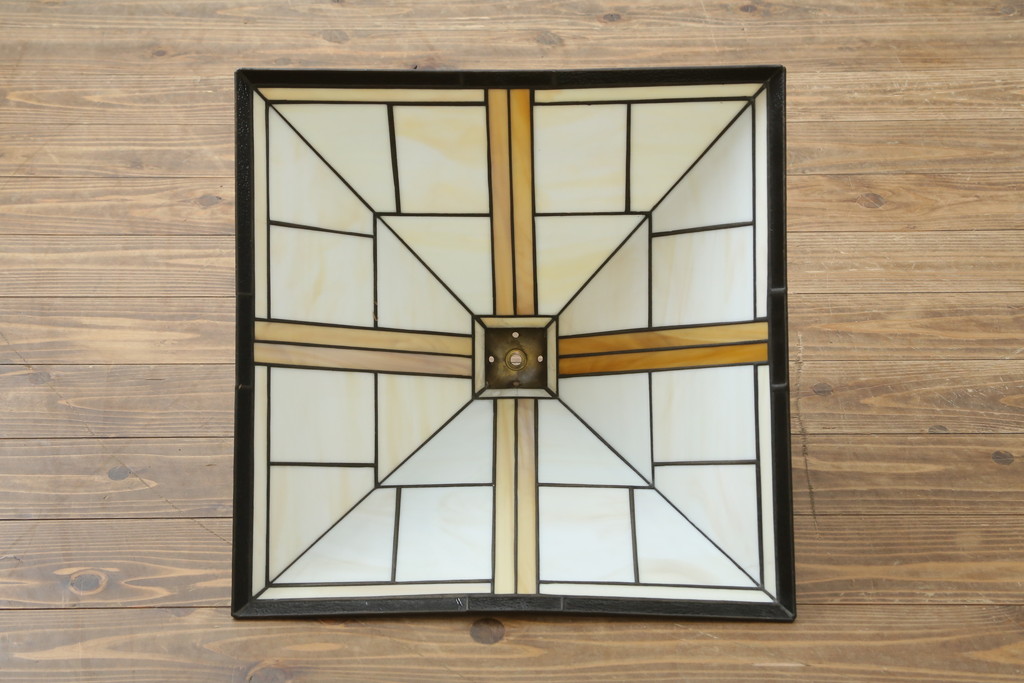 中古　美品　アメリカ　Stickley(スティックレー、スティックレイ)　Mission Collection(ミッション・コレクション)　コンテンポラリー　モダンデザインのステンドグラスシェードが目を引くフロアランプ(フロアスタンド、スタンド照明、シェードライト)(定価約28万円)(R-081281)
