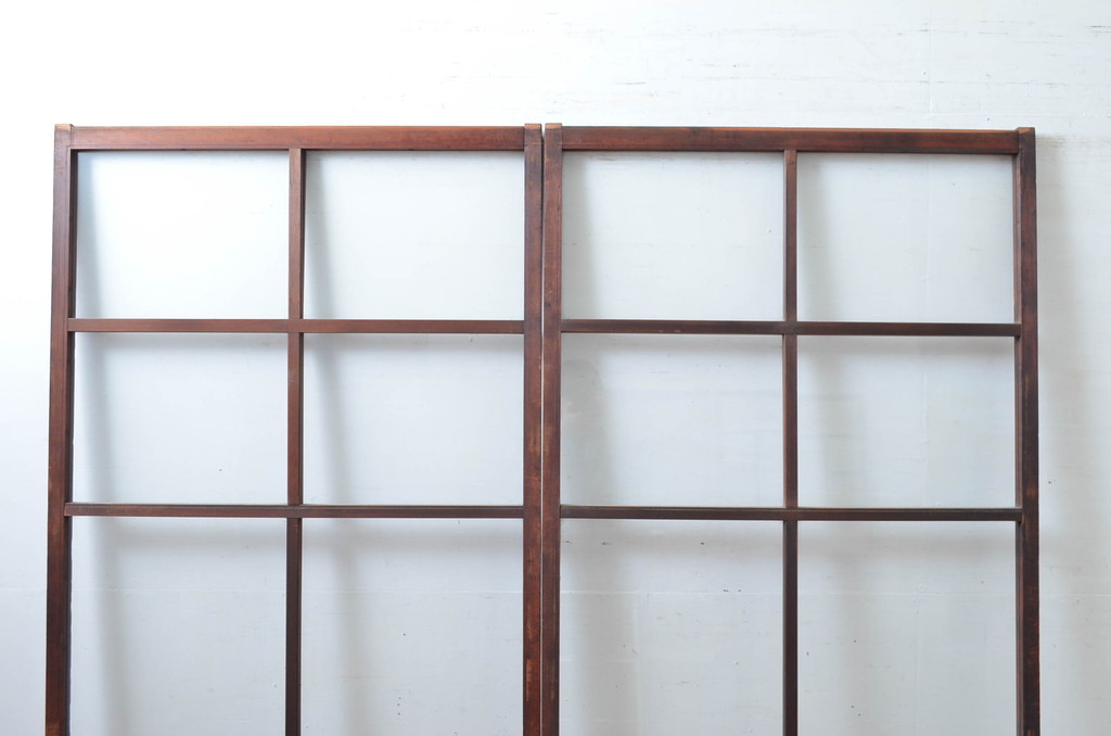 アンティーク建具　シンプルな作りが取り入れやすい!作りの良いガラス戸2枚セット(引き戸、建具)(R-080979)