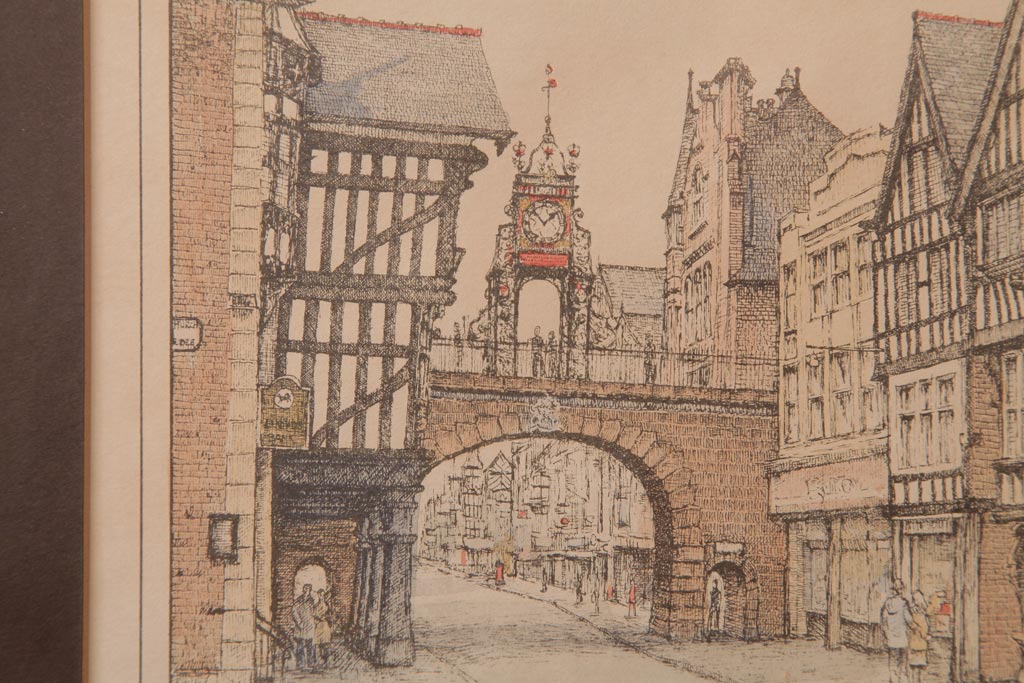 アンティーク雑貨　イギリスビンテージ　CHESTER　THE EASTGATE CLOCK　アートフレーム(壁掛け飾り)(R-037141)
