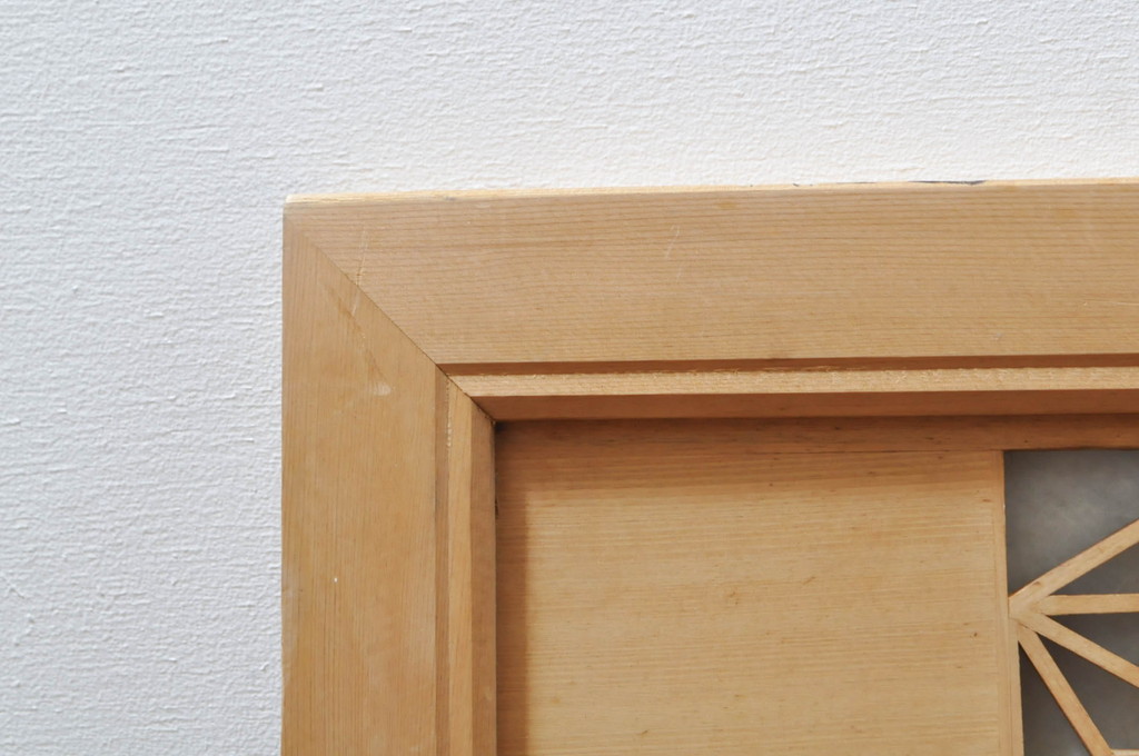 ビンテージ建具　凝ったデザインが魅力的な障子付き組子欄間1枚(明かり取り、明り取り、ヴィンテージ)(R-076361)