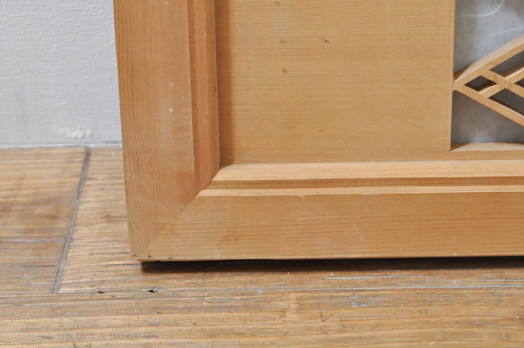 ビンテージ建具　凝ったデザインが魅力的な障子付き組子欄間1枚(明かり取り、明り取り、ヴィンテージ)(R-076361)