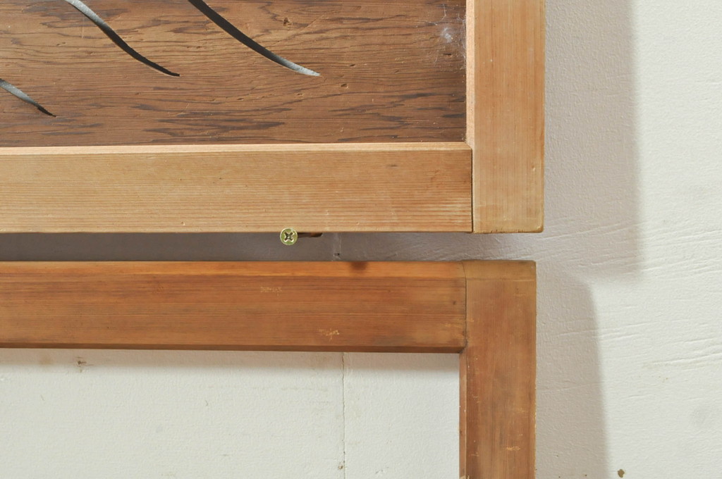 アンティーク建具　かわいらしい波千鳥の透かし彫り入り欄間2枚セット(明り取り、明かり取り)(R-076357)