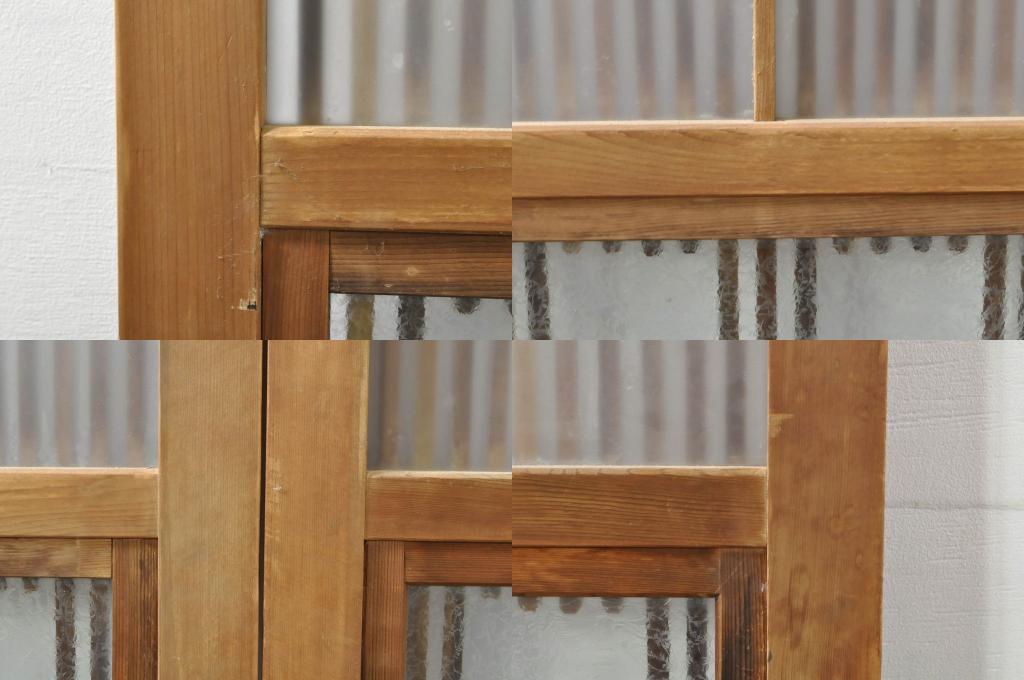 アンティーク建具　和の風情を感じられる裏ガラス入り格子戸2枚セット(引き戸、ガラス戸、ガラス帯戸)(R-076332)