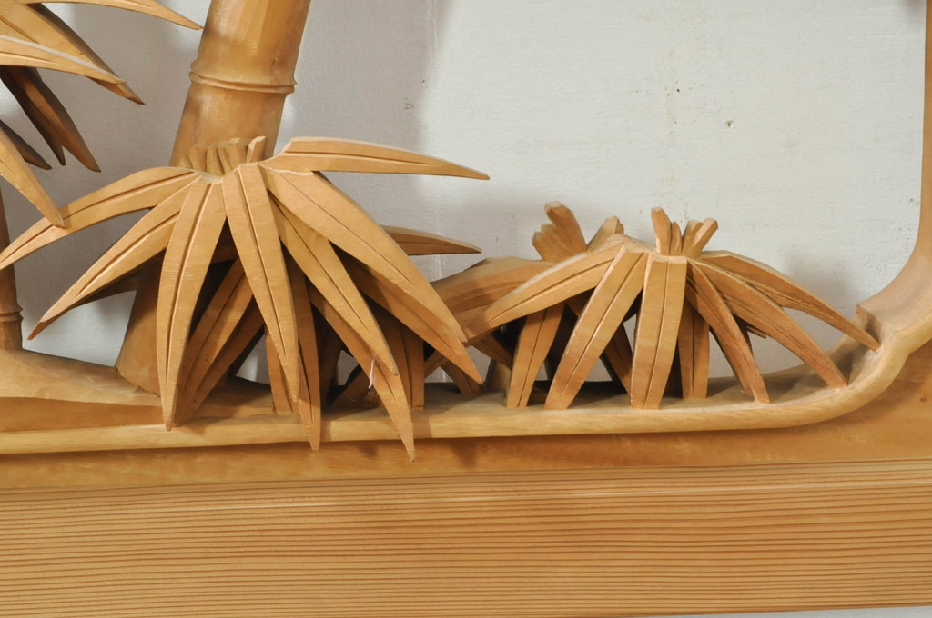 ビンテージ建具　井波彫刻　吉田信久作　躍動感ある虎(トラ)と竹林が美しい両面彫刻欄間2枚セット(明かり取り、明り取り、ヴィンテージ)(R-076353)