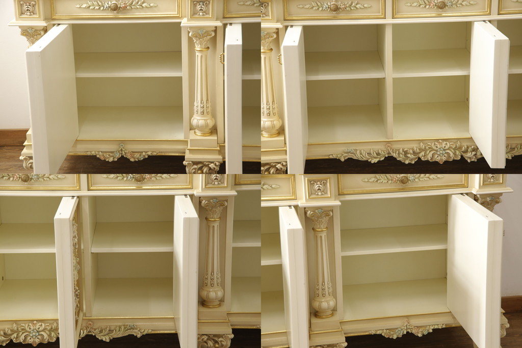 中古　美品　イタリア　SILIK(シリック)　特大　ロココ調　豪華な装飾で存在感たっぷりのサイドボード(サイドキャビネット、戸棚、収納棚)(定価約250万円)(R-075915)