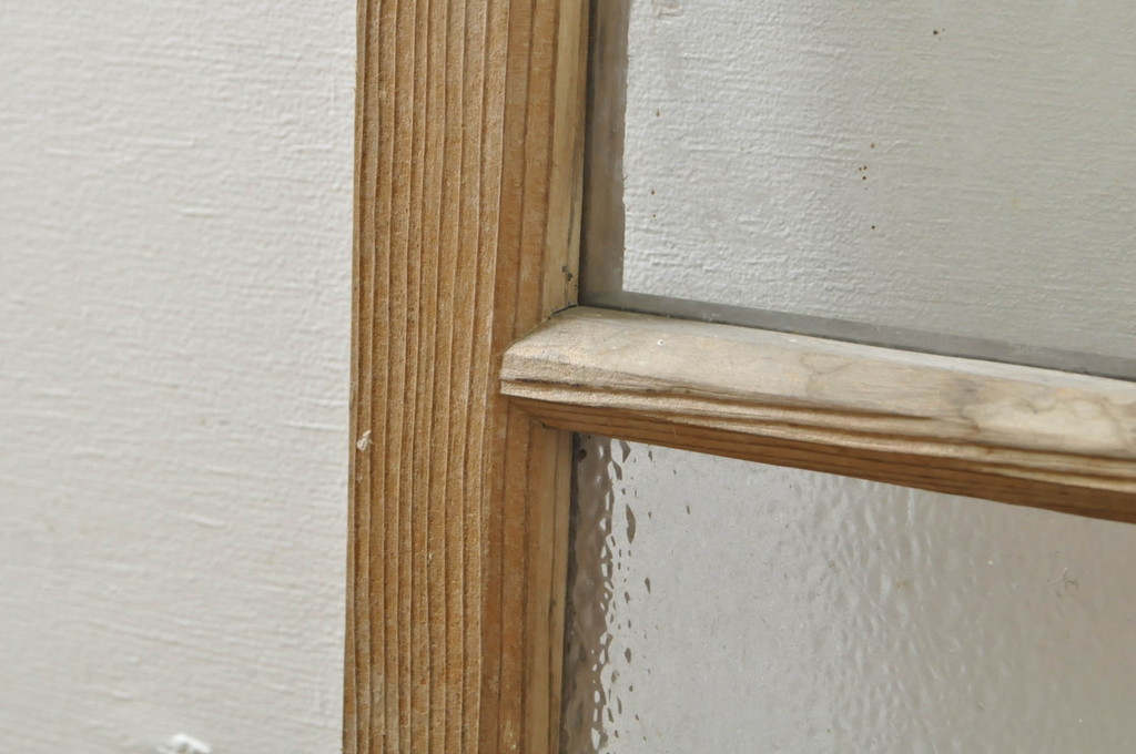 アンティーク建具　レトロ空間におすすめ!素朴な木味が魅力的なガラス窓2枚セット(引き戸、ガラス戸)(R-076340)