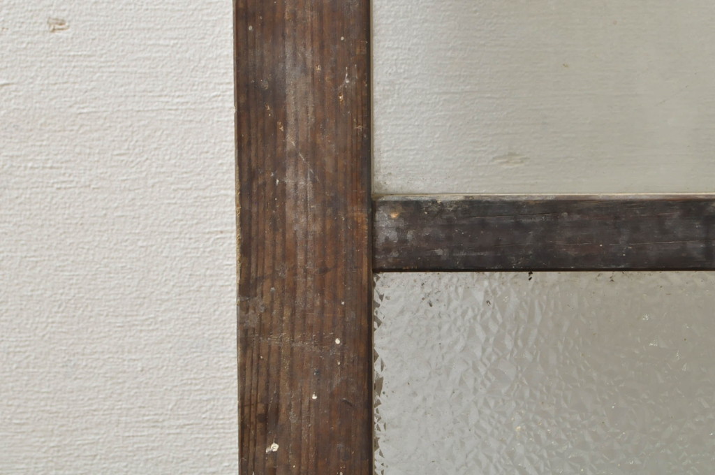 アンティーク建具　レトロ空間におすすめ!素朴な木味が魅力的なガラス窓2枚セット(引き戸、ガラス戸)(R-076340)