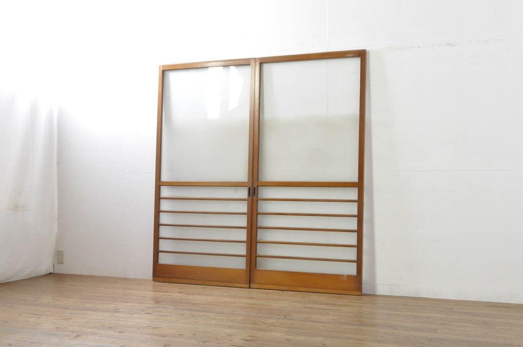 アンティーク建具　レトロな空間を演出するガラス戸2枚セット(引き戸)(R-076087)