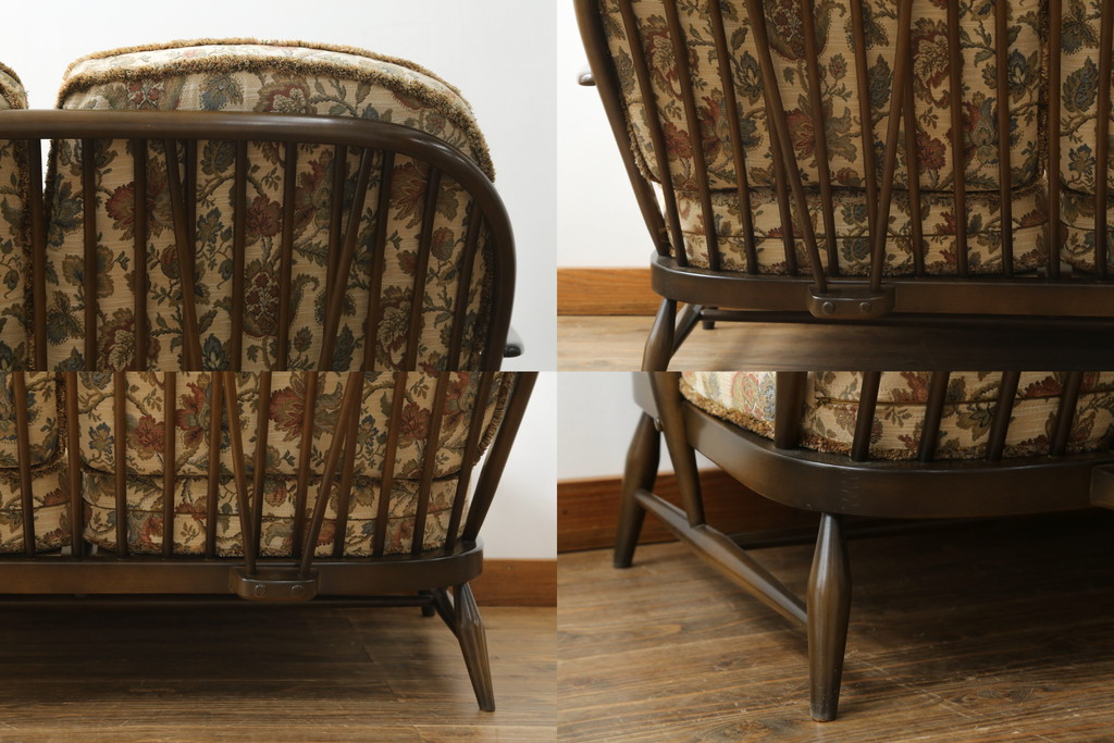 中古　美品!!　ERCOL(アーコール)　ボタニカル柄のファブリックが上品な2人掛けソファ(アームソファ、2Pソファ、二人掛け、英国、北欧)(R-075022)