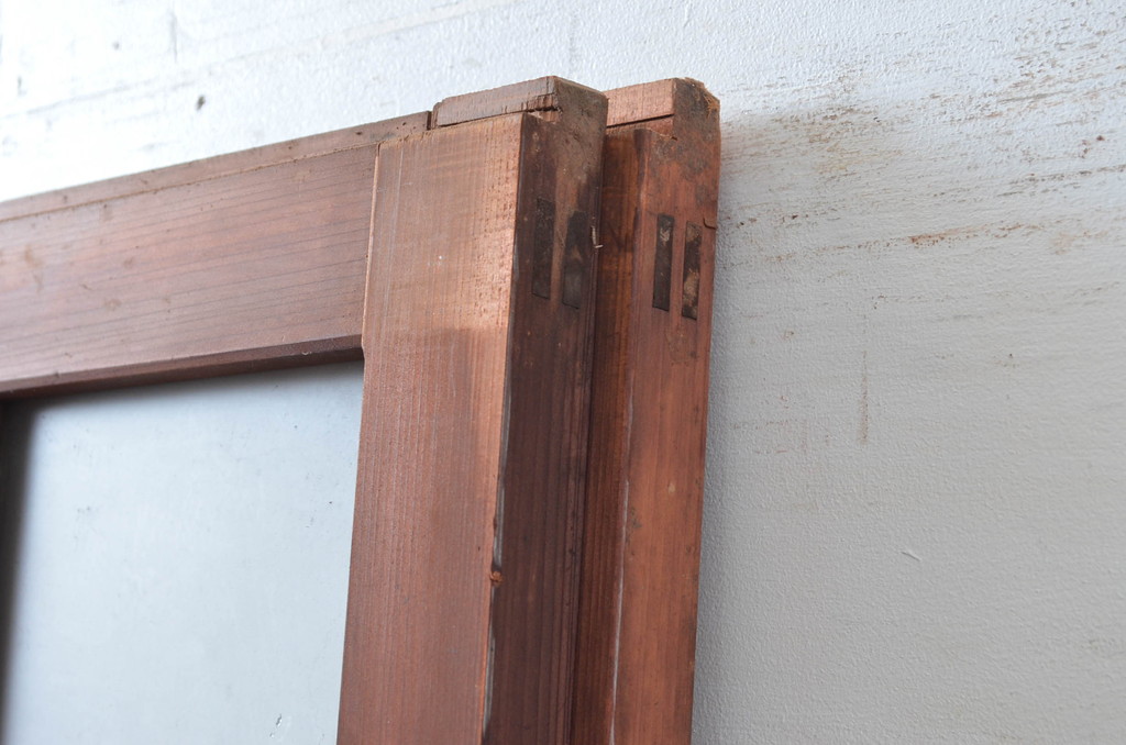 アンティーク建具　上手物!!　腰板欅(ケヤキ)材　素朴な木味が魅力的な作りの良い玄関戸2枚セット(引き戸、ガラス戸)(R-081081)