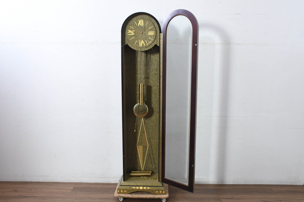 中古　美品　ARTEM(アルテム)社製　Diamantini Domeniconi(ディアマンティーニ　ドメニコーニ)　バーズアイメープル　端正な作りの真鍮(しんちゅう)象嵌入りホールクロック(時計台、振り子時計、ディスプレイ)(定価約50万円)(R-082157)