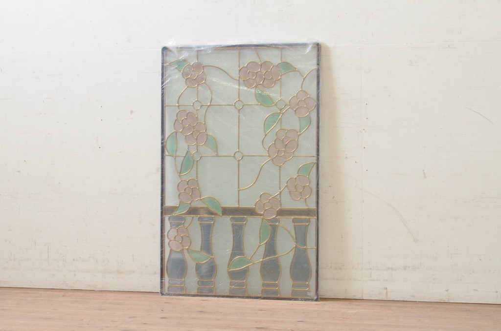 未使用品　バルコニーに咲く花(バルコニーにさくはな)　デットストック品のステンドグラス(建具、ドア、窓、照明、衝い立て、衝立、つい立て)(定価約12万円)(R-072992)