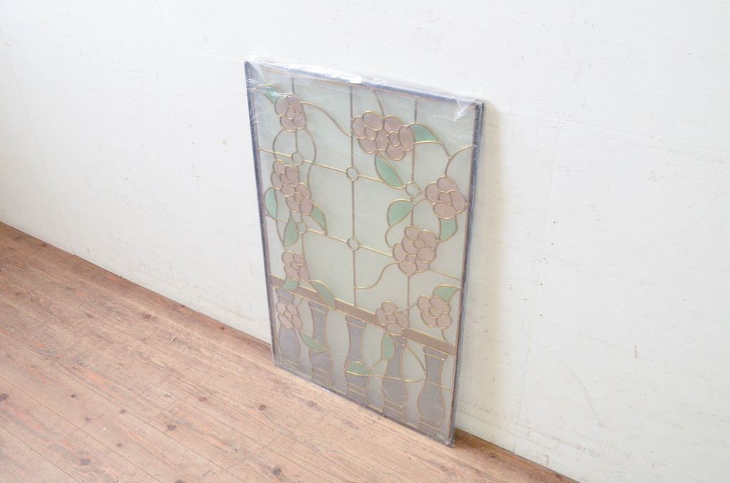 未使用品　バルコニーに咲く花(バルコニーにさくはな)　デットストック品のステンドグラス(建具、ドア、窓、照明、衝い立て、衝立、つい立て)(定価約12万円)(R-072992)