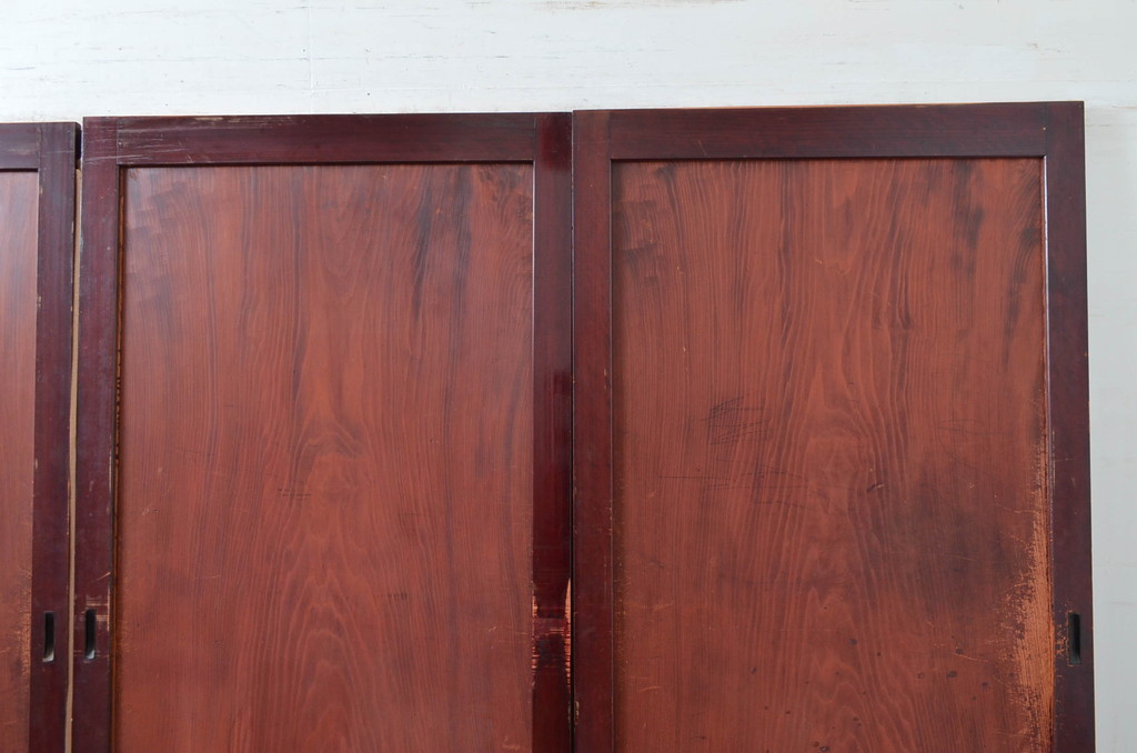 アンティーク建具　杉材　一枚板　味わい深い色合いと木目が魅力的な板戸4枚セット(引き戸、建具)(R-081084)