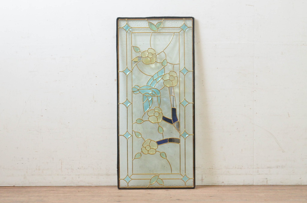 未使用品　蜂鳥と花(はちどりとはな)　デットストック品のステンドグラス(建具、ドア、窓、照明、衝い立て、衝立、つい立て)(定価12万円)(R-072997)