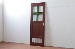 中古　職人手作り品!!　お部屋のアクセントになる色ガラス入りドア1枚(扉、木製扉)(R-081089)