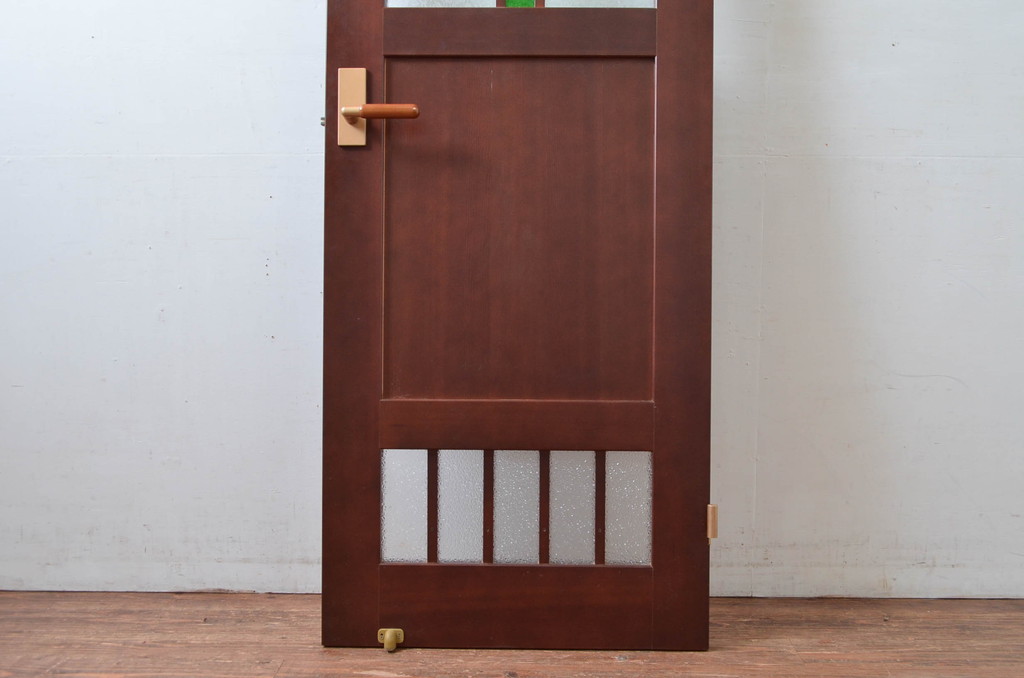中古　職人手作り品!!　お部屋のアクセントになる色ガラス入りドア1枚(扉、木製扉)(R-081089)
