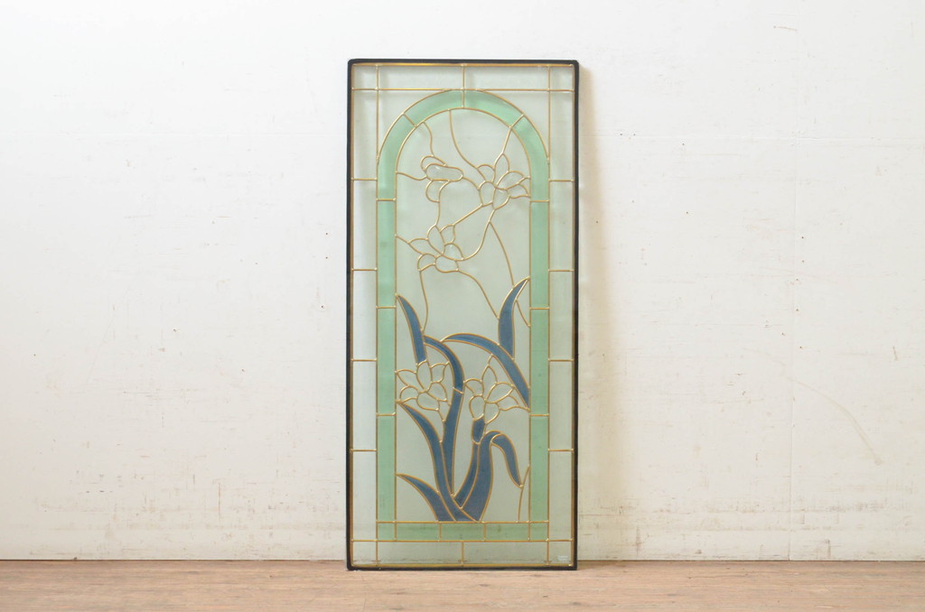 未使用品　湖の菖蒲(みずうみのあやめ)　デットストック品のステンドグラス(建具、ドア、窓、照明、衝い立て、衝立、つい立て)(定価約12万円)(R-073000)