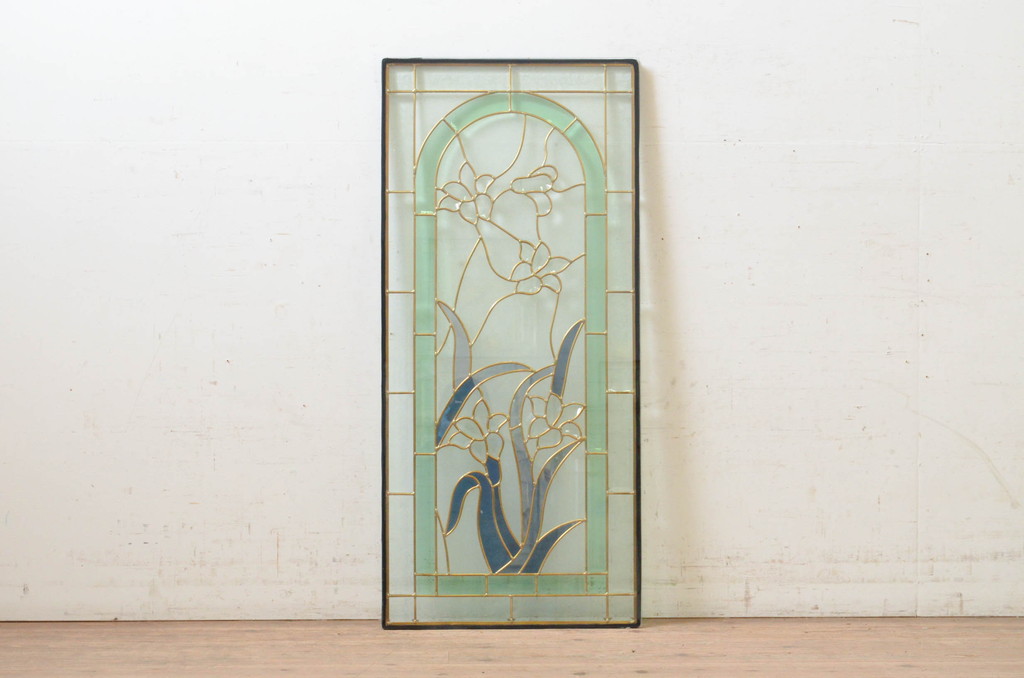 未使用品　湖の菖蒲(みずうみのあやめ)　デットストック品のステンドグラス(建具、ドア、窓、照明、衝い立て、衝立、つい立て)(定価約12万円)(R-073000)