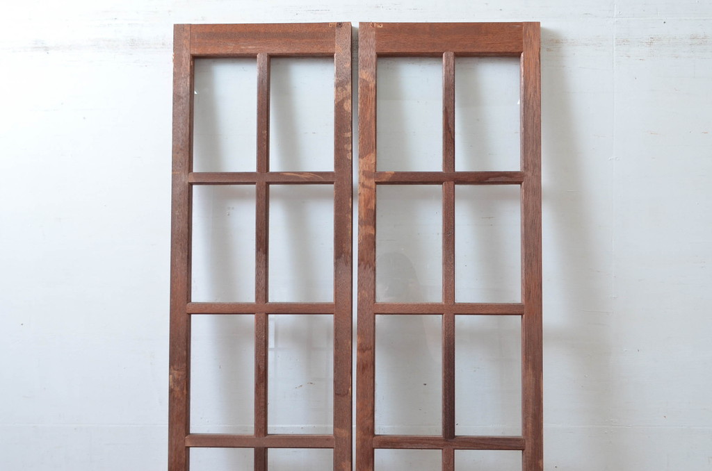 アンティーク建具　レトロな雰囲気漂う両開き扉1対2枚セット (ガラス扉、ドア)(R-081579)