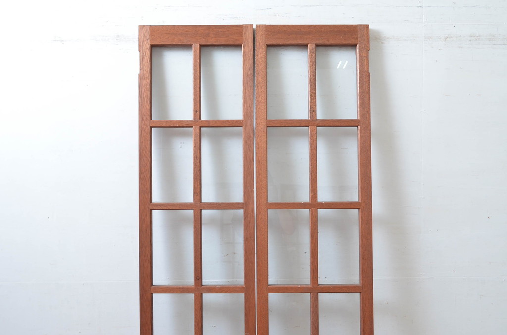 アンティーク建具　レトロな雰囲気漂う両開き扉1対2枚セット (ガラス扉、ドア)(R-081579)