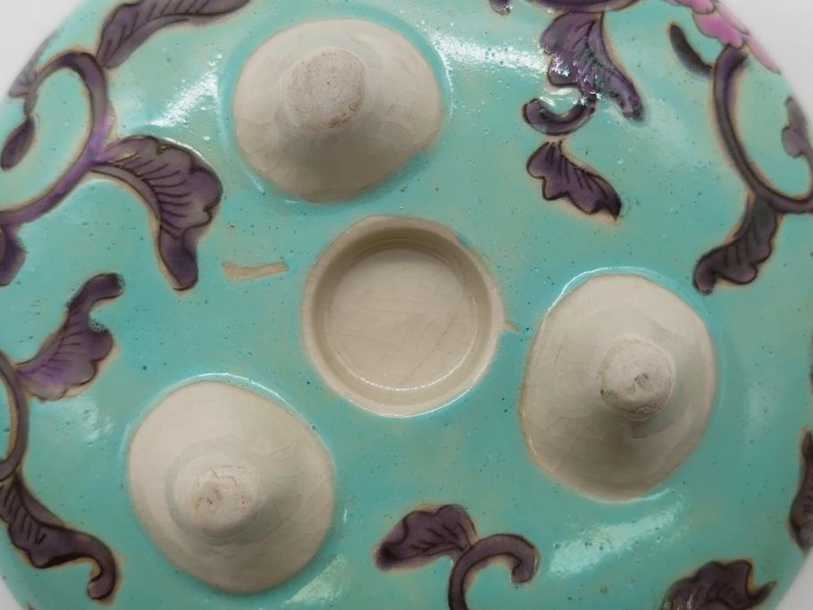 明治〜大正 変わり型 香炉 鳳凰文 草花文 変形(粉彩?、中国?、三